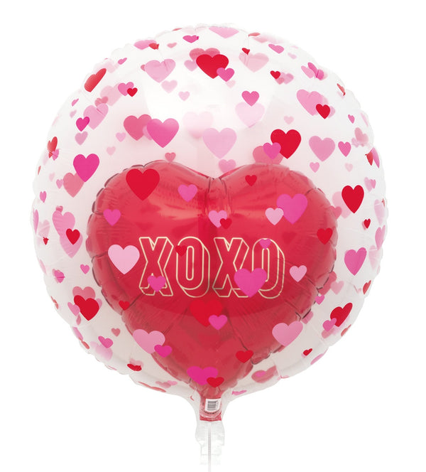 CLEAR SPHERE DOUBLE STUFFED RED FOIL BALLOON WITH RIBBON 59CM (23")